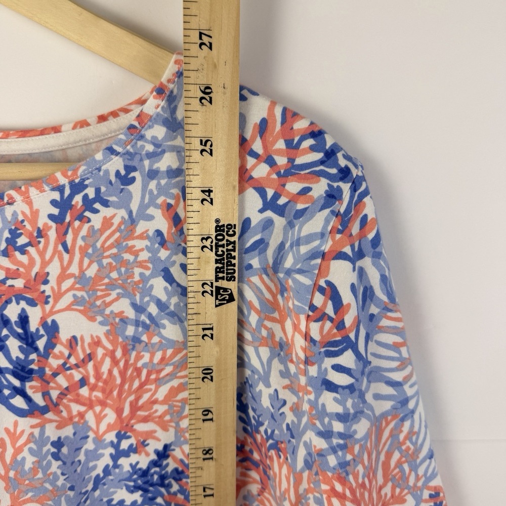 Talbots Plus 3X Coastal Coral Print Top Beachy Nautical Stretch Tee - Picture 4 of 6